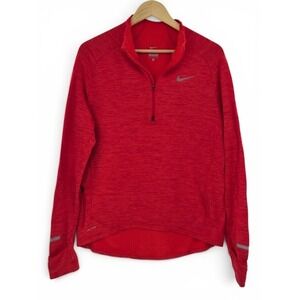 Nike Women's Red Dri-FIT Half Zip Running Top M Thumbholes Reflective Zip Pocket